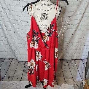 SHEIN Curve Red Floral Strappy Mini Dress Size 3XL